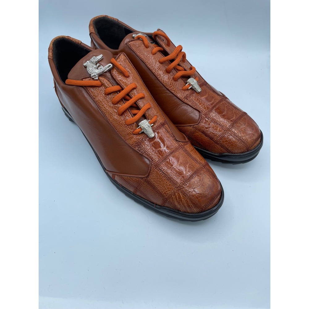 Belvedere Paulo Honey Ostrich Leg Calf Leather Sneakers Crocodile Hardware 13